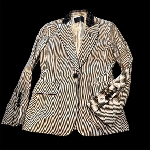 BCBGMaxAzria Pin Striped Black and cream beaded Blazer - Picture 1 of 8